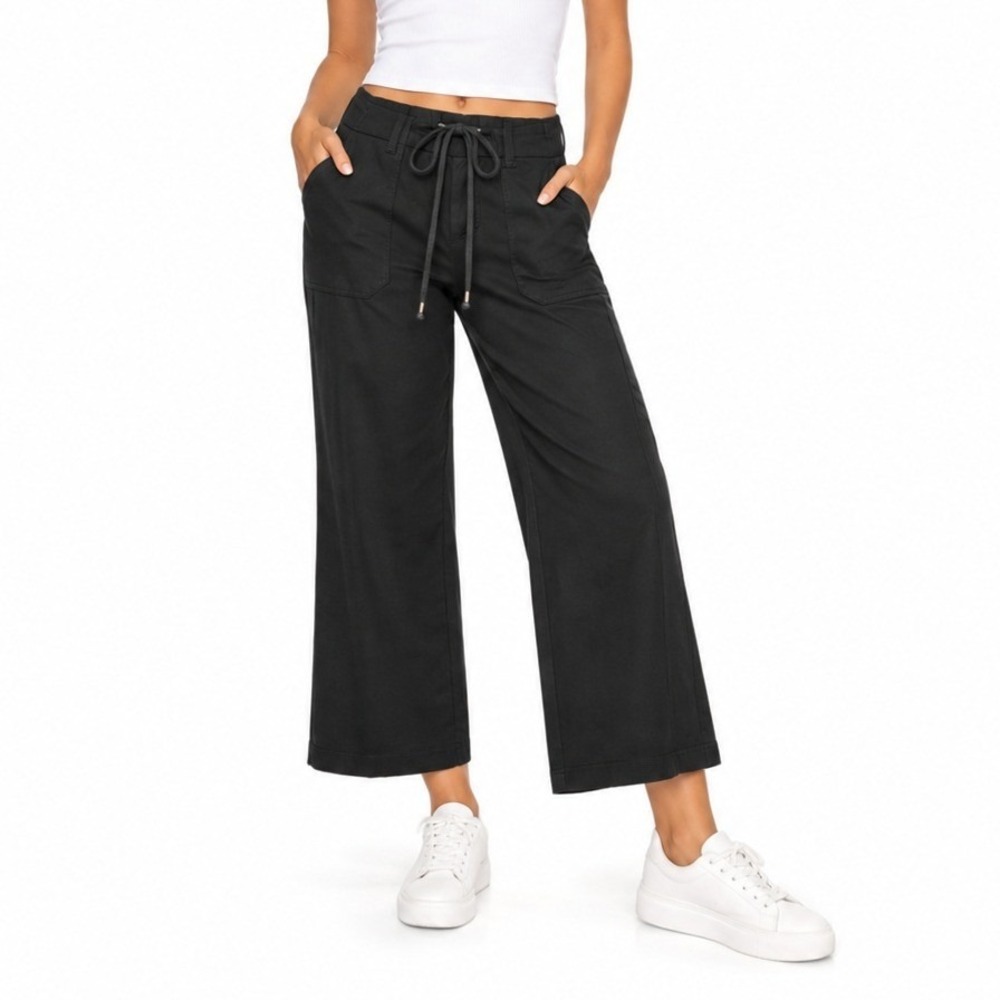 Wit & Wisdom Pants Women M Black Wide Leg Drawstring L25622Q5E Stretch Work Wear